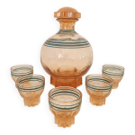Service  liqueur rose et bleu et ses petits verres
