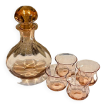 Service  liqueur en verre rose vintage