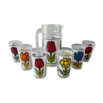 Service � orangeade, 1 carafe et ses 6 verres, d�cor fleurs, france