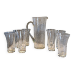 Service � orangeade / eau verre souffl�, bull� pichet& 8 verres ann�es 70's