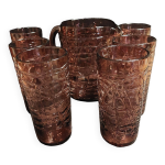 Service  orangeade pichet six verres verre violine annes 70