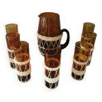 Service  orangeade vintage verre et osier