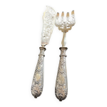 Service � poisson en argent. ancien couverts grav�s et guil