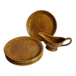 Service  poissons en faence de gien, 6 assiettes et une saucire, 25 cm