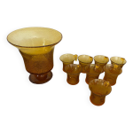 Service  punch ancien en verre bull ambr, style biot