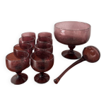 Service � punch vintage verre bull� artisanal, coupe ou louche