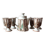 Service  th asiatique en cramique, mazagrans et thire motif paysage