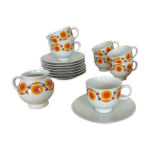 Service thé fleurs orange 70, porcelaine, 7 tasses Service thé fleurs orange 70, porcelaine, 7 tasses