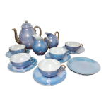 Service  th en porcelaine fine japonnaise bleu nacr et or
