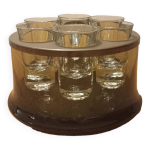 Service � vodka vintage en verre cristal et laiton, italie 1970