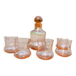 Service  whisky rtro verre rose, carafe et 5 verres