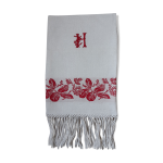 Serviette dammasse rouge et blanc avec initiale  h