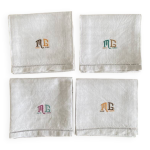 Serviettes de table brodées main, mono mg, jours venise - 57x54 cm - lin Serviettes de table brodées main, mono mg, jours venise - 57x54 cm - lin
