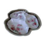 Serviteur mendiant ancien porcelaine 3 compartiments petites roses sur fond blanc Serviteur mendiant ancien porcelaine 3 compartiments petites roses sur fond blanc