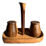 Serviteur scandinave saliere et poivrier en bois de teck, 1950 Serviteur scandinave saliere et poivrier en bois de teck, 1950