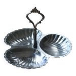 Serviteur vintage en mtal argent - coquillage - 3 compartiments