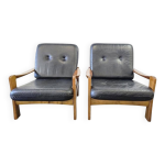 Set de 2 fauteuils vintage en cuir noir / fauteuils individuels Set de 2 fauteuils vintage en cuir noir / fauteuils individuels