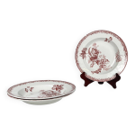 Set de 3 assiettes creuses  fontange , sarreguemines, rouge, xixe