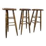 Set de 3 tabourets de bar bois 70s Set de 3 tabourets de bar bois 70s