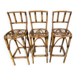 Set de 3 tabourets de bar en rotin annes 60