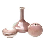 Set de 3 vases et bote en cramique tons rose mauve, annes 70