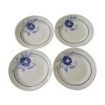 Set de 4 assiettes creuses en faence de saint amand modle 3015 motif roses bleues diam 19, 2 cm