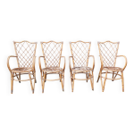 Set de 4 fauteuils bambou et rotin vintage louis sognot
