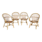 Set de 4 fauteuils en rotin des ann�es 60 france