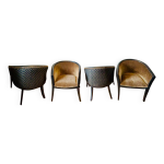 Set de 4 fauteuils tonneaux art d�co bronze et noir