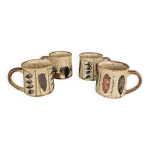 Set de 4 mugs c�ramique, gr�s verniss�, mod�les assortis vintage ann�e
