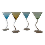 Set de 4 verres à cocktail dansant multicolor, 1990 Set de 4 verres à cocktail dansant multicolor, 1990