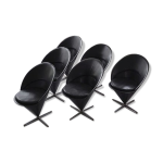 Set de 6 chaises cone vintage en cuir noir par verner panton pour gebrüder nehl Set de 6 chaises cone vintage en cuir noir par verner panton pour gebrüder nehl