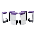 Set de 6 tabourets de bar fer forg acier poli laine boucl 1970