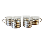 Set de 6 tasses sigg m�tal argent� et verre, suisse 1950