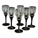 Set de 6 verres  liqueur bicolores  pied en verre grav
