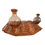 Set a liqueur vintage en verre rose