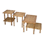 Set de tables basses gigogne rotin et osier 1970 Set de tables basses gigogne rotin et osier 1970