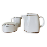 Set thé théière sucrier pot à lait porcelaine blanche argent Set thé théière sucrier pot à lait porcelaine blanche argent