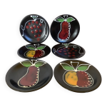 Six assiettes  dessert cramique noire maille