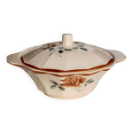 Soupi�re ancienne en fa�ence rose - d�cor fleuri rouge - digoin