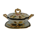 Soupière légumier avec plat anciens porcelaine barbotine h. becquet quarqueron Soupière légumier avec plat anciens porcelaine barbotine h. becquet quarqueron