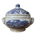 Soupire vintage faence sarreguemines srie derby 1920 bleue et blanche