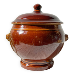 Soupière vintage en grès émaillé marron soupe à l'oignon Soupière vintage en grès émaillé marron soupe à l'oignon