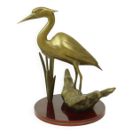 Statue de hron en laiton sur socle en bois, style hollywood regency