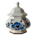 Sucrier ancien en fa�ence peinte � la main d�cor floral bleu forme