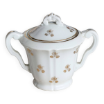 Sucrier ancien en porcelaine pfc france  double anses dcor fleuri dor