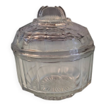 Sucrier ancien en verre moulé facetté france, années 1930 Sucrier ancien en verre moulé facetté france, années 1930