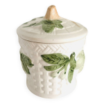 Sucrier en barbotine avec motifs de feuilles et fruits verts en relief