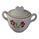Sucrier fa�ence jacques lun�ville fleurs rouges art deco