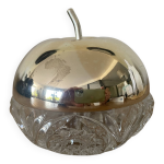 Sucrier en forme de pomme verre cisele et metal dore Sucrier en forme de pomme verre cisele et metal dore